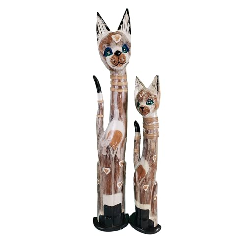 Stoneage Arts Assorted Wooden Cats with Varying Patterns (Calico, Small & Medium: 24 & 32 inch)