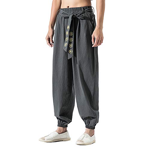 HAORUN Men Chinese Style Kung Fu Pants Tai Chi Loose Trousers Linen Casual Retro Wide Leg4