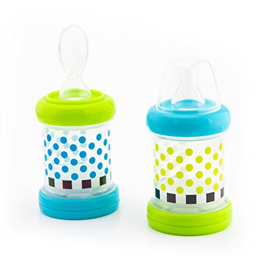Sassy Baby Food Nurser – 4+ Months Set of 2- 4oz 100% Silicone Nipple and Spoon BPA-Free (30182) 2 Count (Pack of 1) image 1