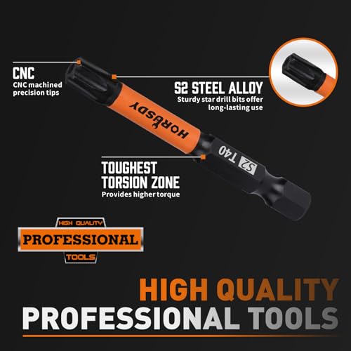 Image of HORUSDY Torx Bit Set, 36pcs Security Torx Bit Set,Tamper Proof Star Bits (T5-T40) for Impact Driver, S2 Steel Screwdriver 1 inch & 2.3 inch Long,Torque Security Bits with Storage Box