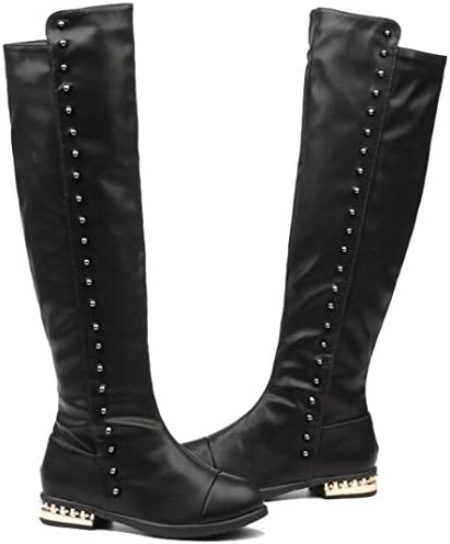 DADAWEN Girl's Waterproof Side Zipper Knee High Riding Boots (Toddler/Little Kid/Big Kid) Black US Size 11 M Little Kid