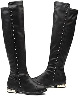DADAWEN Girl's Waterproof Side Zipper Knee High Riding Boots (Toddler/Little Kid/Big Kid) Black