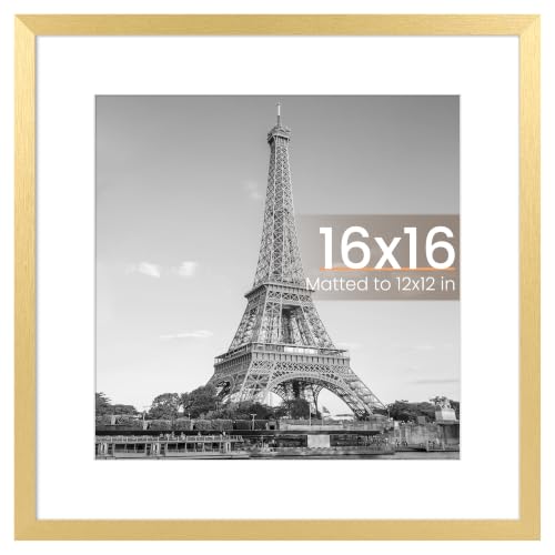 Image of upsimples 16x16 Picture Frame, Display Pictures 12x12 with Mat or 16 x 16 Without, Wall Hanging Square Frames, Gold, 1 Pack