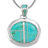 Turquoise Necklace Pendant 925 Sterling Silver Genuine Gemstones (20" Length) (Turquoise)