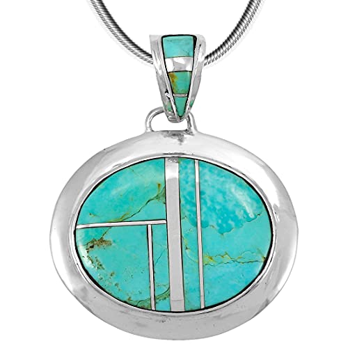 Turquoise Necklace Pendant 925 Sterling Silver Genuine Gemstones (20" Length) (Turquoise w/Silver Dividers)