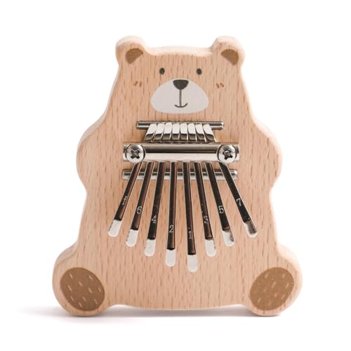 OESSUF Bär Kalimba Daumenklavier mit Liederbuch, 8 Tasten Holz Musikinstrument, Fingerpiano Instrument, Geschenk für Kinder und Erwachsene, Anfänger
