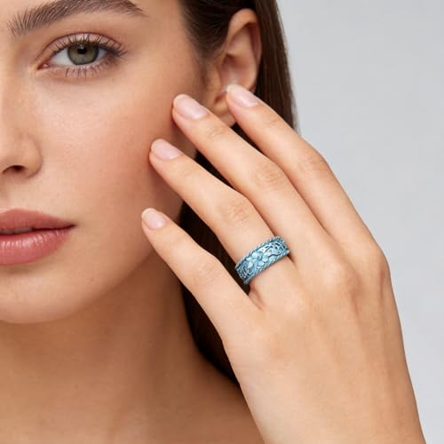 Image of Silicone Wedding Rings for Women 1 /4 /7 Packs -Stackable Silicone Rubber Wedding Bands - Innovative Flower & Vine Collection