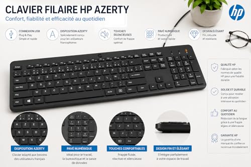Clavier Filaire HP 150 Wired Keyboard 664R5AA – AZERTY, USB - vue 10