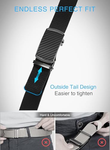 Image of Chaoren Leather Ratchet Belt 2 Pack Dress with Click Sliding Buckle 1 3 /8 inch in Gift Set Box - Adjustable Trim to Fit