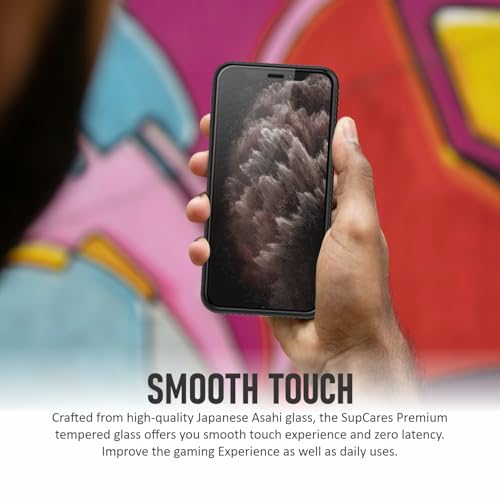 Image of SupCares Privacy Tempered Glass for iPhone 11 Pro Max and iPhone Xs Max (6.5 Inch) With Installation Kit | Military-Grade Gorilla Screen Protector | Edge to Edge Coverage | Black