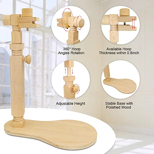 Adjustable Embroidery Hoop Stand Cross Stitch Stand Lap, Beech Wood Embroidery Hoop Holder Frame, Rotated Needlepoint Frame Stand for Art Craft Sewing Needlework Projects - Thumbnail 3