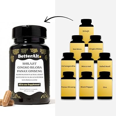 8800mg Shilajit, Maca Root, Ginkgo Biloba, Sea Moss, Ashwagandha, Panax Ginseng, Safed Musli & Zinc| Boost Stamina & Energy, 120 Capsules| 95 + minerals| All in One Herbal Supplement for Men & Women