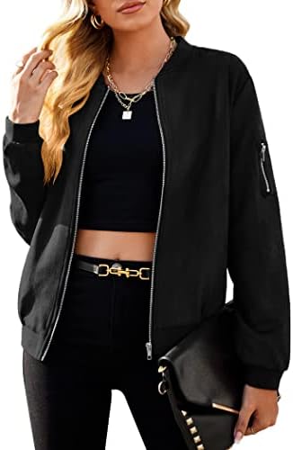 Zeagoo Women's Faux Suede Bomber Jacket Casual Short Zip Up Coat Biker Moto Jacket Black Medium