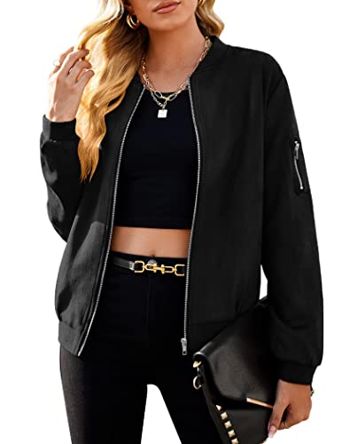 Zeagoo Women's Faux Suede Bomber Jacket Casual Short Zip Up Coat Biker Moto Jacket Black Medium #TOP4