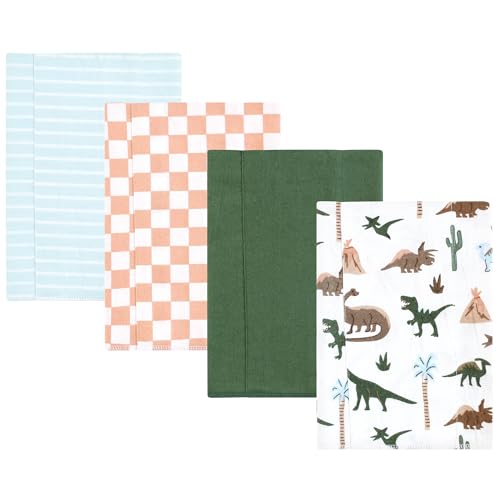Image of Hudson Baby Unisex Baby Cotton Poly Flannel Burp Cloths, Retro Dinosaur 4 Pack, One Size