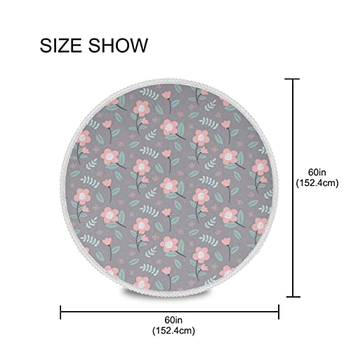 Vnurnrn Table Cloth Round Tablecloth Grey Pink Floral Flowers Spring Country Garden Table Covers 60 Inch Tabletop Mats For Kitchen Party Dining Room Tables Home Living Bedroom Decorative Protector #TOP3
