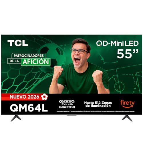 TCL 55QM64L Smart TV Pantalla 4K QD-MINILED 55" | Fire TV | 144Hz VRR 1000 NITS | Dolby Vision IQ HDR10+ | Game Master | Compatible con Alexa