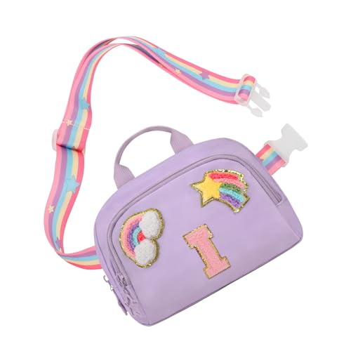 Fanny Pack for Girls, Cute Purse for Girls Teens Crossbody Bag for Kids Belt Bag With 2 Compartments Trendy Stuff Graduation Birthday Gifts for 4 5 6 7 8 9 10 11 12 13 Years Old Initial I-Purple