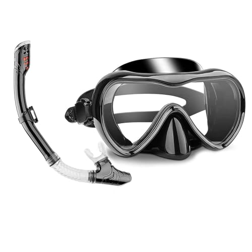 Naxifly Diving Mask Snorkel Mask with Latest Dry Top Breath System Anti-Fog Anti-Leak 180 Panoramic Ultra-Clear Diving Mask Soft and Comfortable - Mask Set for Adults Youth