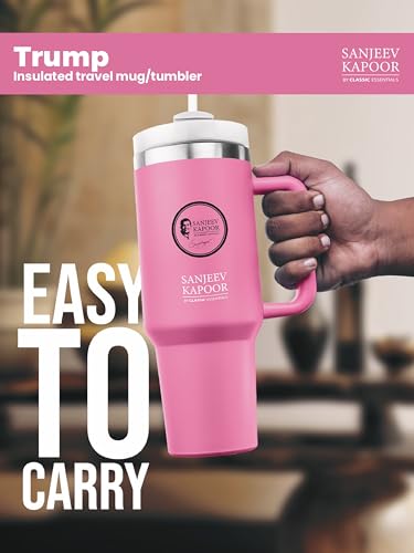 Image of Sanjeev Kapoor by Classic Essentials Stanley Stainless Steel 1200ML Tumbler with Lid and Straw, Hot and Cold Double Insulated Sipper Mug, 100% Leak Proof Coffee Tumbler Cupholder for Office (Pink)