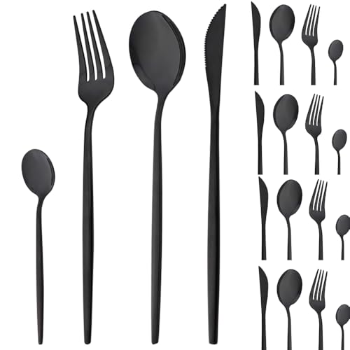 Image of 20 pcs Flatware Set, Black Silverware Set for 5, Knife Fork Spoon, Stainless Steel Home Dinnerware Tableware,Mixed Cutlery Set Eating Utensils for Restaurants (20 Pcs Black)