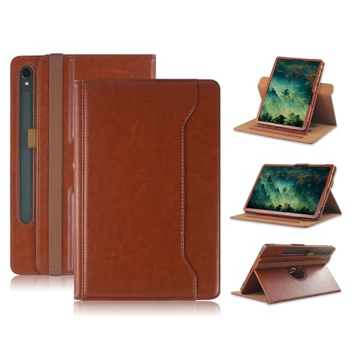 TOPCASE 360° Rotation Case Compatible with Samsung Galaxy Tab S9 FE/S9/S8/S7 11inch (SM-X510/X516/X518/X710/X716/X718/X700/T870) Protective Cover with Hand Strap and Automatic Wake/Sleep,Brown