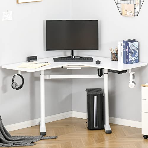 Vinsetto 65.75" Adjustable Height Standing Desk, V-Shaped Computer Desk Workstation For Home, Office, White #TOP1