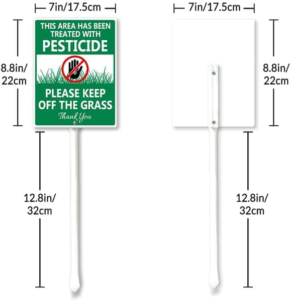 Area Has Been Treated With Pesticide, Please Keep Off Grass Signs for Yard with Stake, Sturdy Aluminum Sign Rust Free, Green and White Lawn Sign for Yard Garden Lawn Outdoor 7×8.8 inch - Image 7