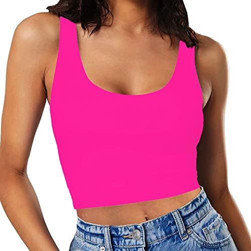 SanxiawaBa Women's Sleeveless Crop Tank Tops Scoop Neck Summer Cute Camis Going Out Tops Neon Hot Pink Medium
