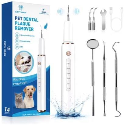 Pet Dental Plaque Remover with Electric Toothbrush, 5 Cleaning Modes, USB Rechargeable Teeth Cleaning Kit, IPX6 Waterproof, LED and UV Light, 4 Heads and 3 Tools