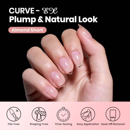Image of Beetles Gel Almond Nail Tips Short, Curve-EX 640pcs 16 Sizes, Etch-X Half Matte Full Cover Soft Acrylic False Press on Nail Tips Easy DIY Nail Extension Art Salon for Curved & Natural Nail Beds