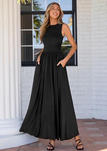 PRETTYGARDEN Summer Maxi Dresses for Women 2026 Sleeveless A Line Flowy Long Casual Sundress Wedding Guest Fashion Clothing (Black,XX-Large) — view 3
