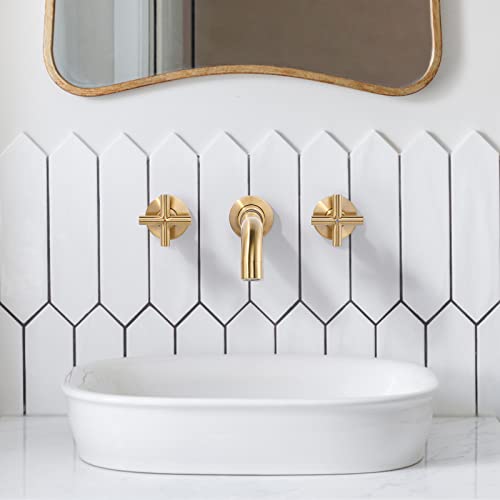 Wall Mount Bathroom Faucet - Arcora Brushed Gold Bathroom Sink Faucet - 2 Handle Vanity Faucet Rough In Valve Included #TOP1