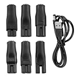 7Pcs Electric Shaver Charger Cable Kit, 2-Pin Electric Shaver Charger, Beard Trimmer Charger, USB Shaver Charger Power Cable with 6 Heads(Not for Philips, Braun, Panasonic, Remington)