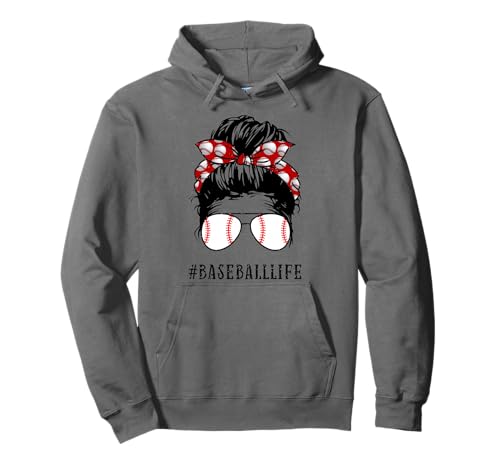 Mom Messy Hair Bun Aviators Glasses Baseball Mother Life Pullover Hoodie