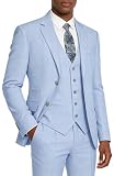 Elionm Anzug für Herren, schmale Passform, formelle Herrenanzüge, 3 teilig, Jacke, Weste, Hose, Hochzeit, Abschlussball, Herren Smoking Anzug Set, Hell, blau, XL