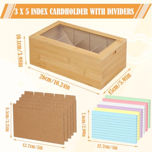 A7 Karteikarten Box Holz,Lernbox Vokabelbox mit Trennwänden und 300 Stück Haftnotizen,Karteikasten mit Transparent Sichtfenster und Deckel,Karteikartenbox Karten Aufbewahrungsbox für Schulen Büro