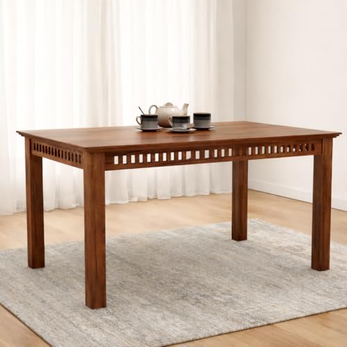 Image of AADITYA WOODS Sheesham Wood 6 Seater Dining Table Set with Chairs & Bench for Living Room Home | Wooden Dining Table Set for Office Restaurant Dining Room Set-57x35x30 inch (Honey kB1, 6 Seater)
