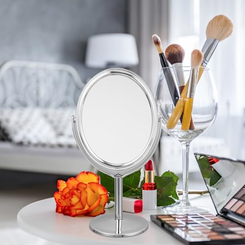 Espejo de Maquillaje Ovalado Plata de Mesa Doble Cara miniatura 3