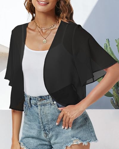 Image of ZNVGIRL Women Shrug Chiffon Cardigans Open Front Short Sleeve Bolero for Evening Dressy 2026