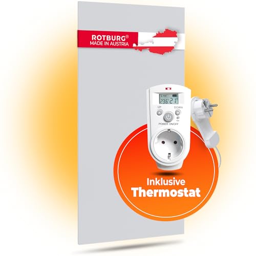 ROTBURG Infrarotheizung Mit Thermostat - Geräuschlose Wandheizung für 10-20qm - Wärmende Infrarot Heizung - Deckenmontage Geeignet