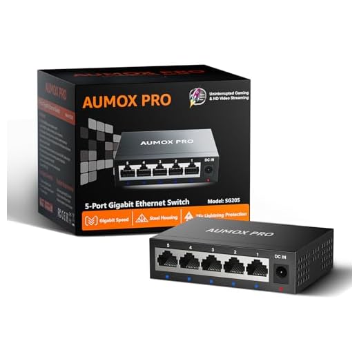 AUMOX PRO 5 Port Gigabit Unmanaged Ethernet Switch Fanless Metal Network | 5×10/100/1000Mbps RJ45, Fanless Metal Casing, Desktop & Wall Mount, Plug&Play For Home, Gaming And Office Networking