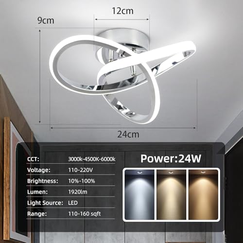 Hallway Light Acrylic Modern LED Ceiling Light Fixtures Cool White 6000K Close to Ceiling Lights for Bedroom, Bathroom, Kitchen, Balcony, Corridor, Stair, Aisle Lamp Curved Design (Chrome,Dimmable) by CANEOE - Used condition - Image 5