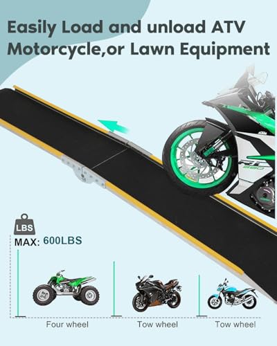 Rampas de carga con superficie antideslizante, 70,9" L x 9,8" A x 1,6" H, rampa portátil de aluminio para ATV y motocicletas, capacidad de 600 lb, para motocicletas, tractores, cortadoras de césped y sopladores de nieve (1 unidad) miniatura 7