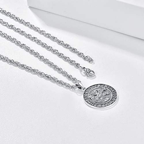 KINGWHYTE Viking Necklace 925 Sterling Sliver Wolf Head Amulet Ornaments Vegvisir Pendant Necklace Pendant Jewelry for Men Women with Stainless Steel Chain 55cm