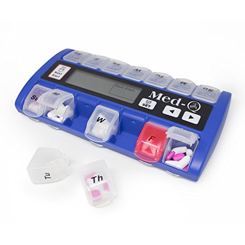 MED-Q Digital Pill Box Organizer, 2 Beep Reminder, LED Alert, Blue - Thumbnail 4