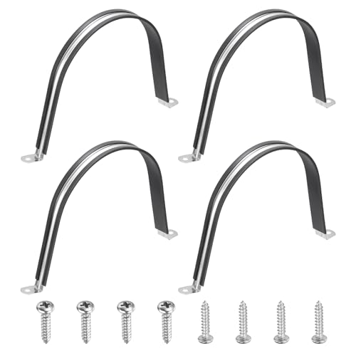 Image of sourcing map 4Pcs 150mm Pipe Clips, 304 Stainless Steel Rubber Coated Cushion Pipe Strap Clamp U-Shaped Bracket with M3x1150mm Screws for Tube Hose Cable Installation, Black