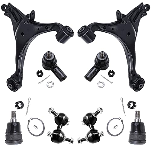 Image of Detroit Axle - 8pc Front End Suspension Kit for Acura 2001-2005 EL Honda Civic 2 Lower Control Arms 2 Lower Ball Joints 2 Sway Bar Links 2 Outer Tie Rods 2002 2003 2004 Replacement