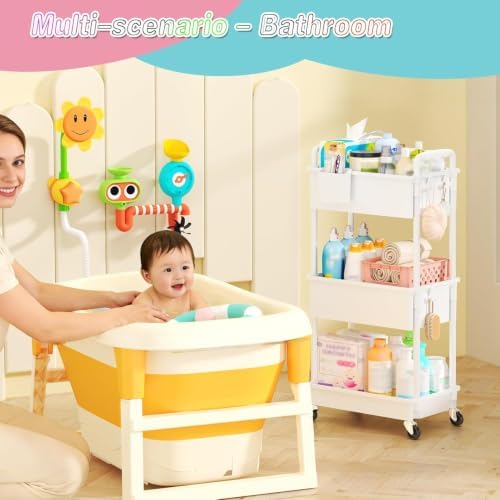 아기 기저귀 캐디 카트, 아기방용 3단 롤링 기저귀 카트, 화이트 — 사진 7