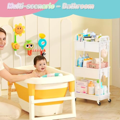 SUNALLY Baby Diaper Caddy Cart,3 Tier Rolling Diaper Cart for Nursery,White by SUNALLY - Image 7